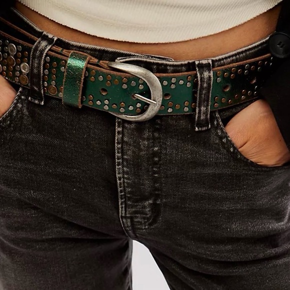 Free People Green Viper Studded Leather Belt NWT Xs/S - Picture 4 of 5